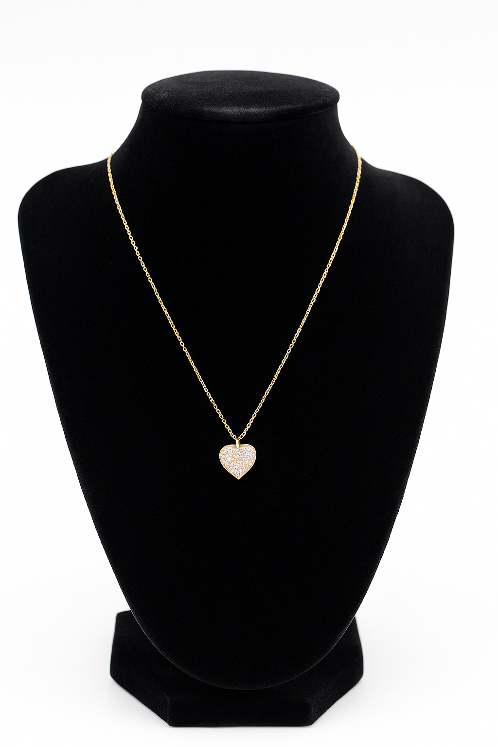 CADENA CON DIJE DE CORAZÓN CUBIERTO DE  ZIRCONIA 10k.              $229.99